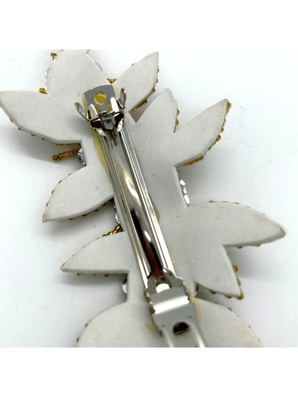 Floral Hair Barrette Gold-Tone Beaded Silvertone Sequin 6" Bridal Prom Formal - Picture 8 of 10